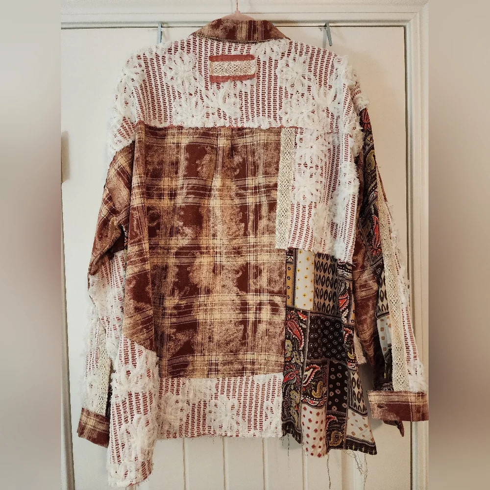 Women's Rust & White Patchwork Button-Front Jacket - Picture 10 of 13